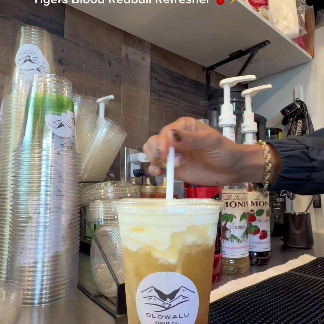 A refresher being poured at the trailer counter.