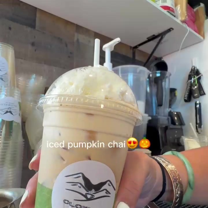 A blended pumpkin chai in an Olowalu Coffee Co cup.